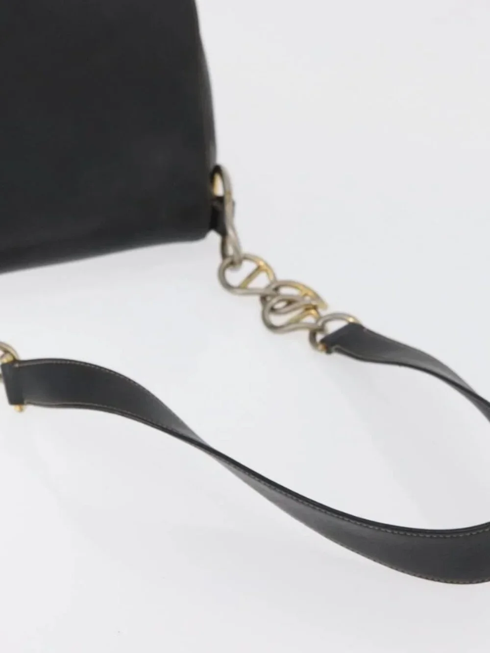 PRADA Chain Shoulder Bag Leather Black Gold Auth mr2300